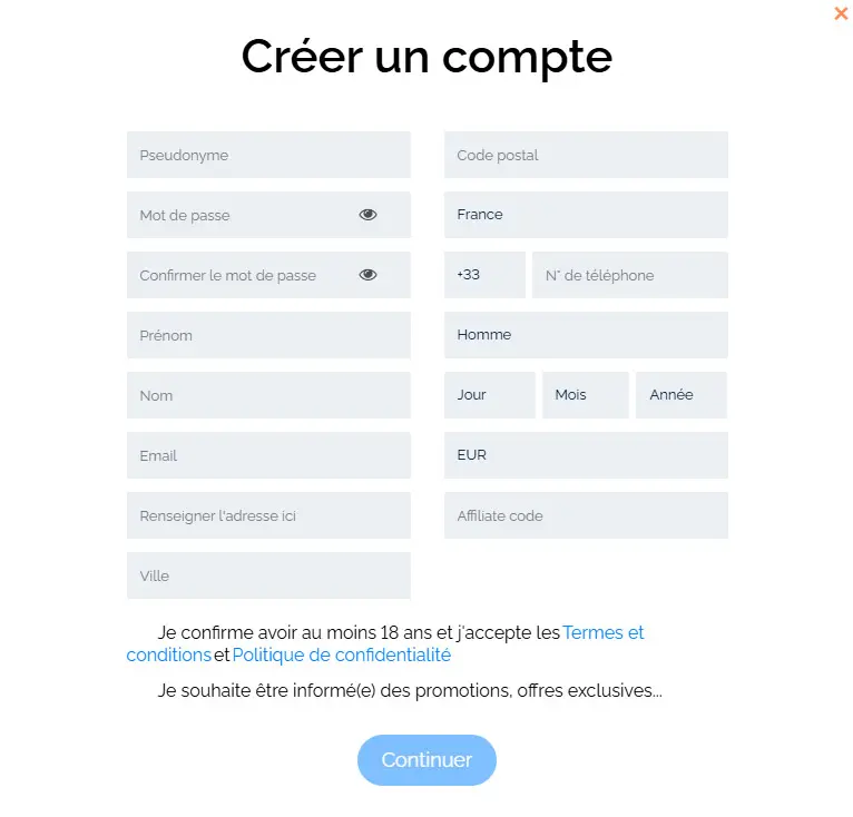 Registration process BOOI CASINO